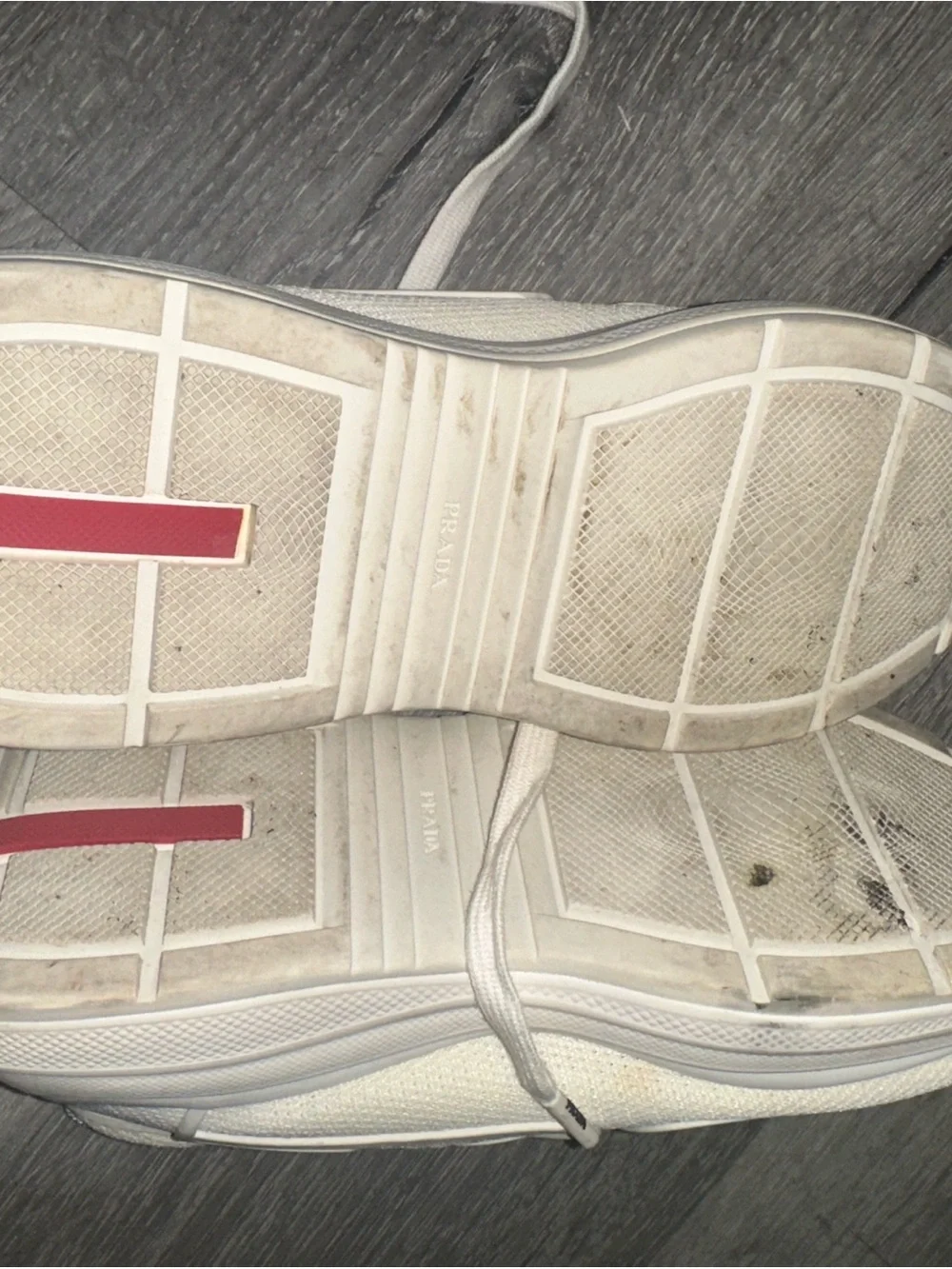 Prada White Sneakers with Red Accent